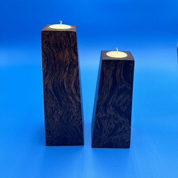 2 Vintage Teak Burl Wood Candle Tea Light Holder Mid Century Modern MCM Boho - Picture 1 of 5